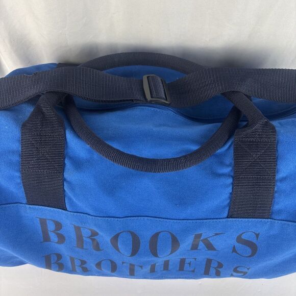 Brooks Brothers Weekender Duffle Bag Blue Canvas 19.5" *READ* - Picture 3 of 10